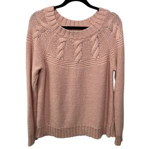 Aerie Sweater Pastel Pink Chunky‎ Knit Cable Fishermen Cozycore Cottage Women L